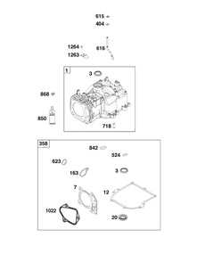 Cylinder Group Diagram and Parts List for 9P602-0121-H1  Briggs and Stratton Engine